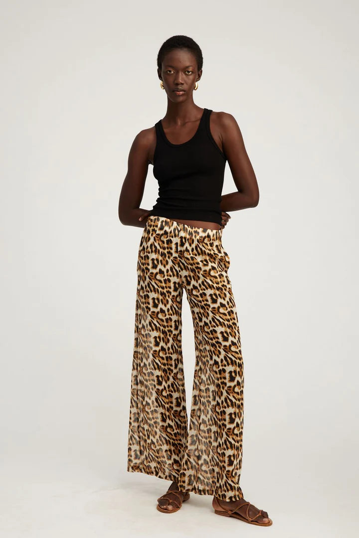 Wide Leg Chiffon Trouser | Leopard