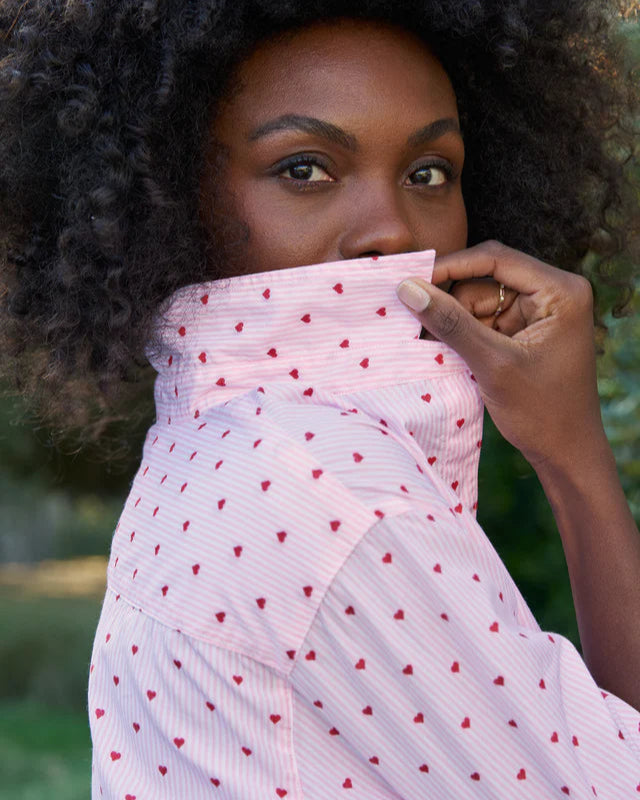 Eileen Button Down | Pink Stripe Red Heart