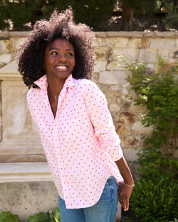 Eileen Button Down | Pink Stripe Red Heart