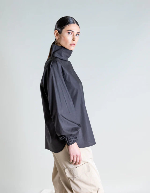 Cotton Blouse with Side Neck Button | Black