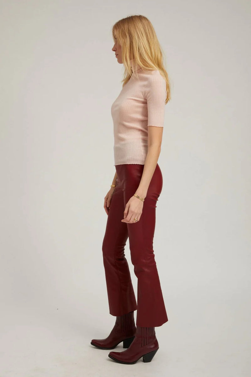 Ankle Flare Leather Legging | Cherry