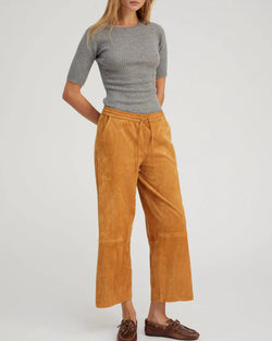 Cropped Baggy Leather Pants Nutmeg