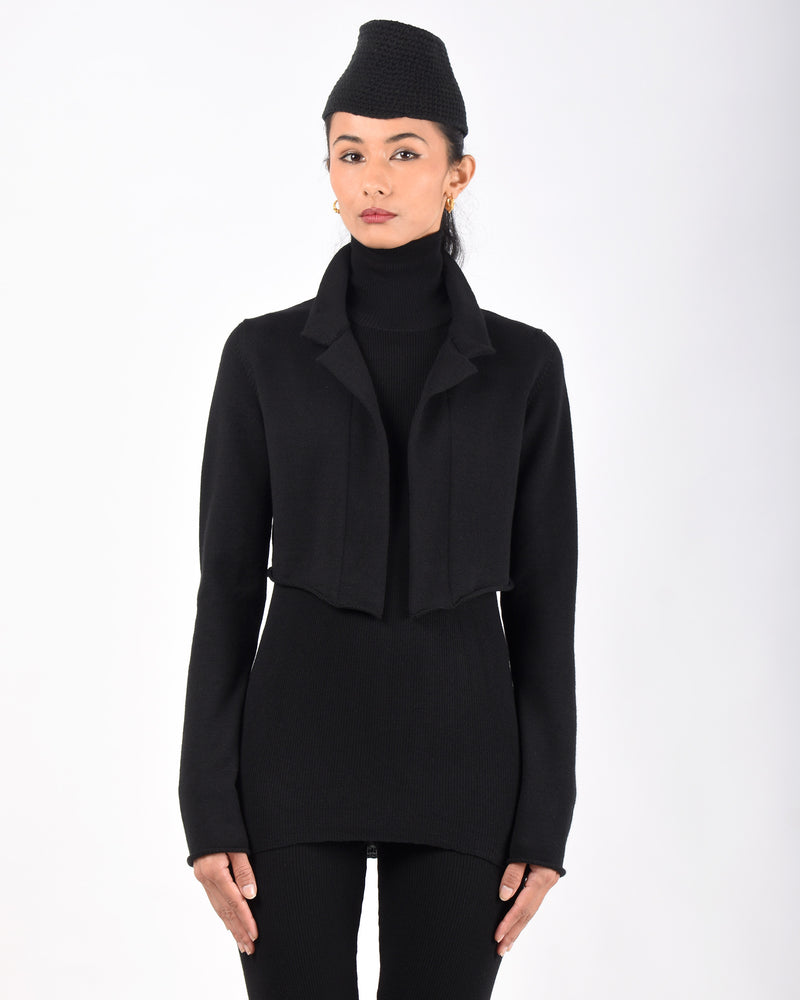 Cropped Merino Jacket | Black