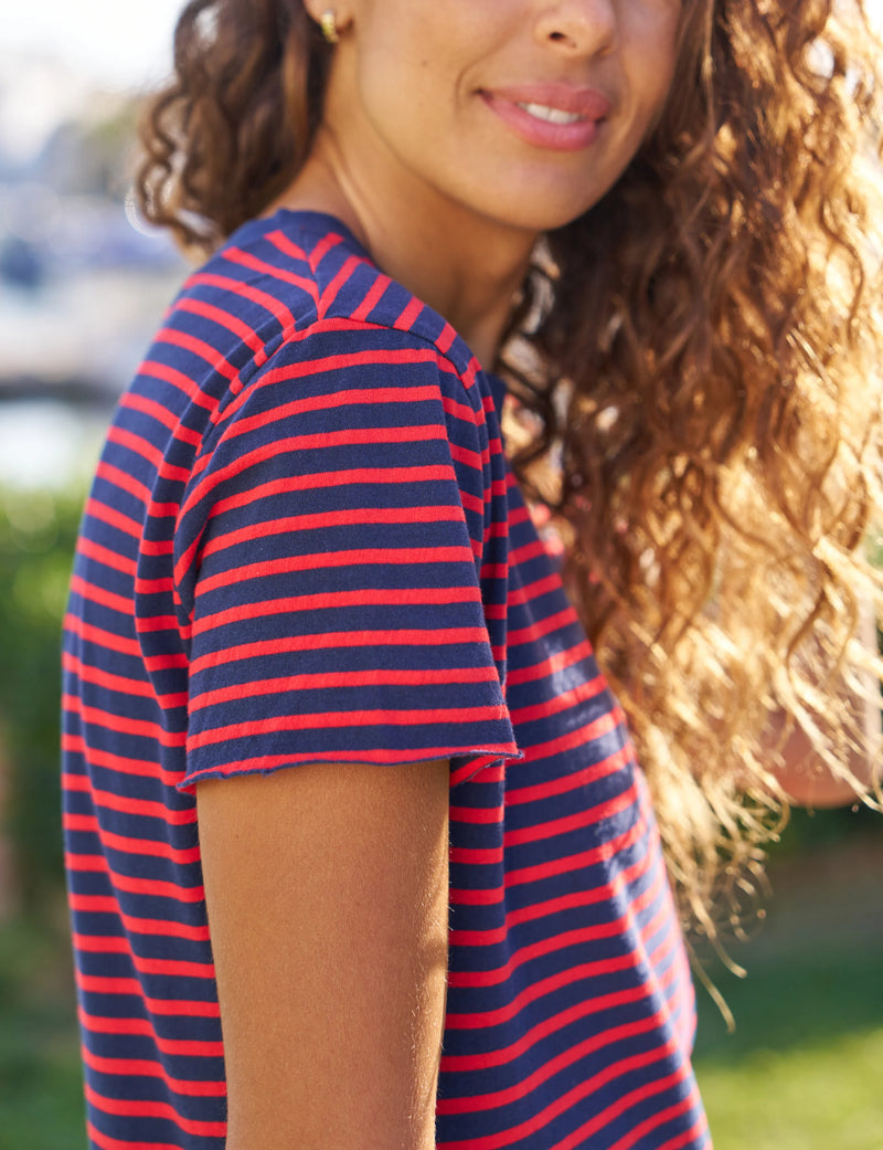 Harper Perfect Tee Dress | Navy Red Stripe