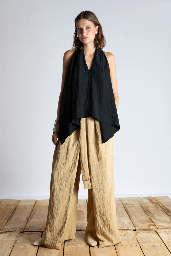 Wrap Palazzo Pants with Cross Tie Detail | Sand