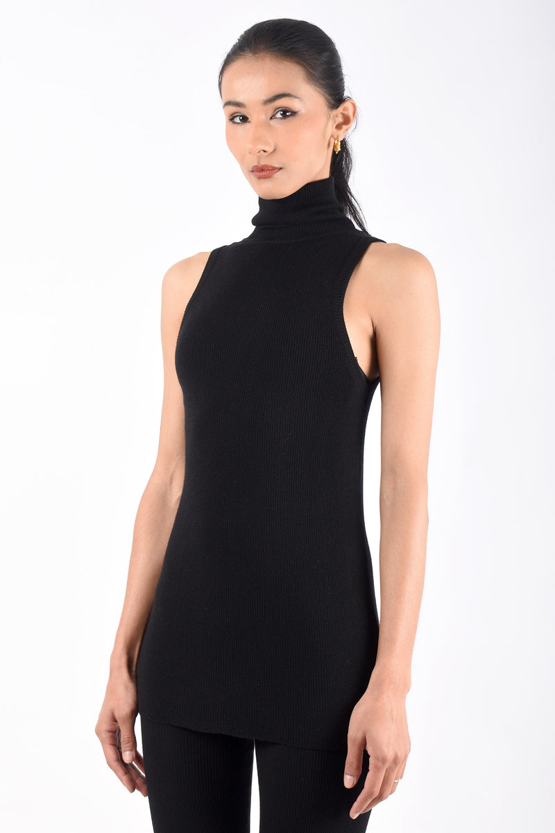 Turtleneck Merino Tank | Black