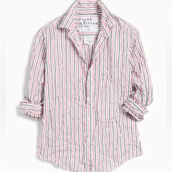 Barry Crinkle Shirt - Pink Green Stripe