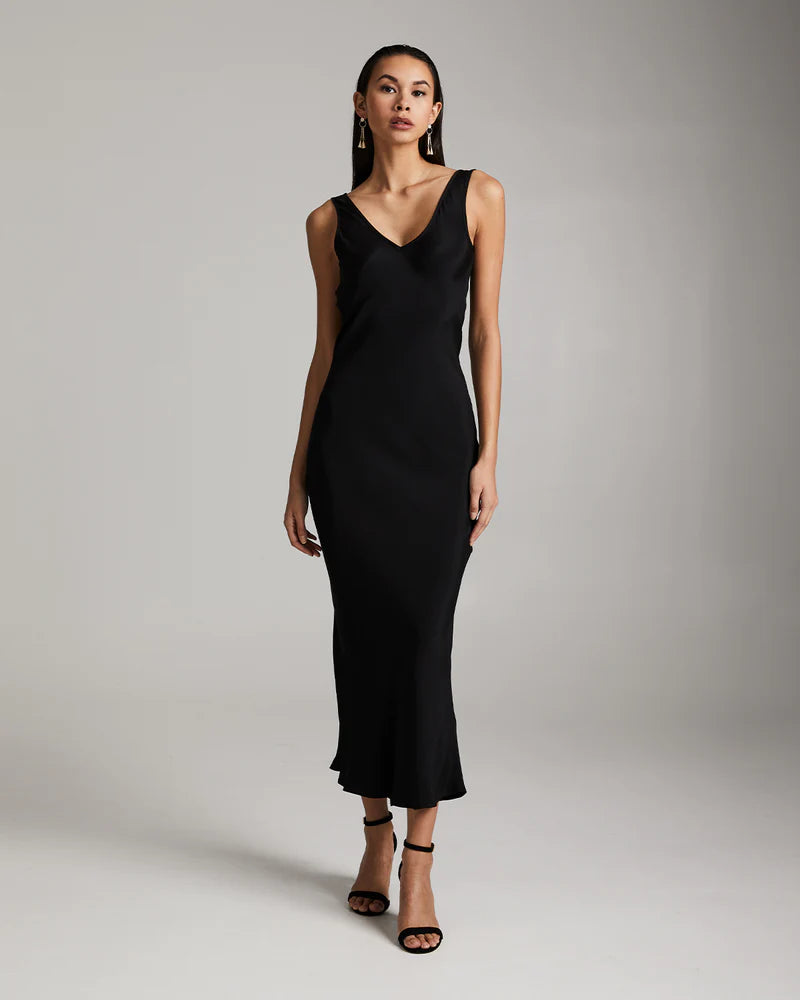 Double V Slip Dress | Black