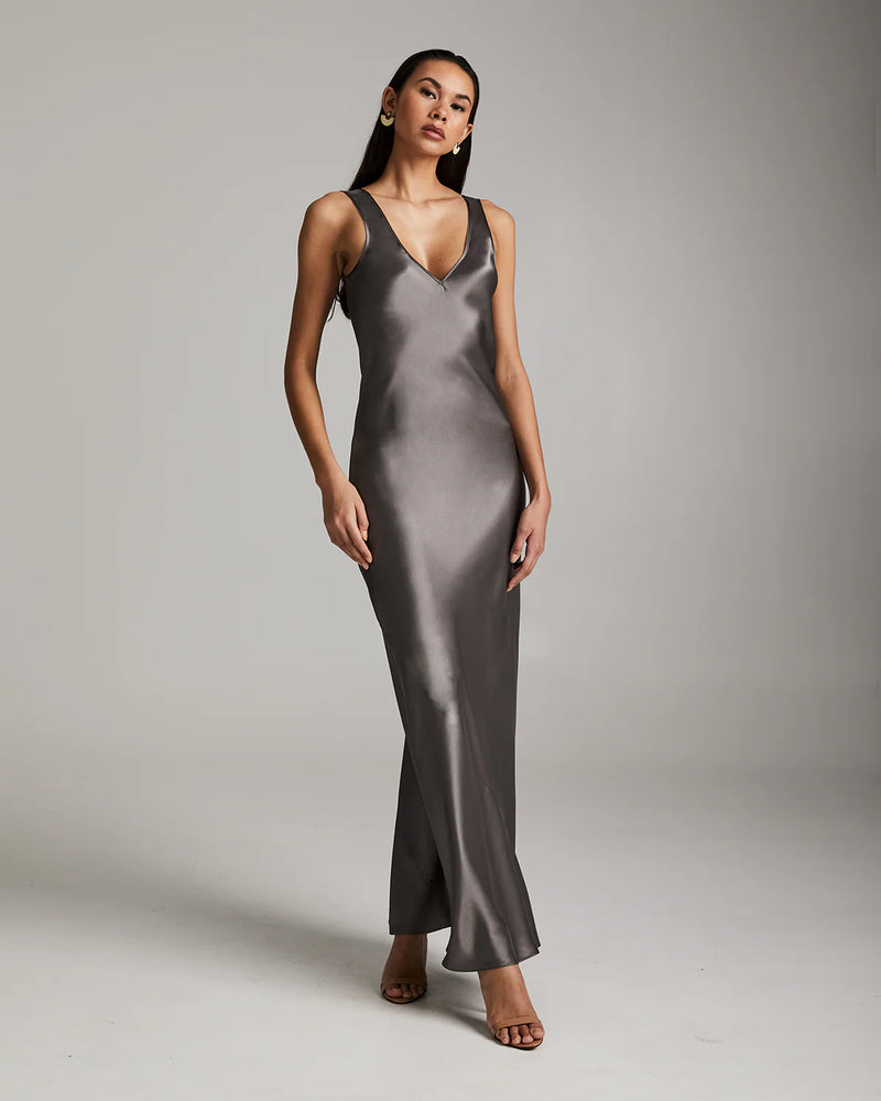 Double V Slip Dress | Silver Mink