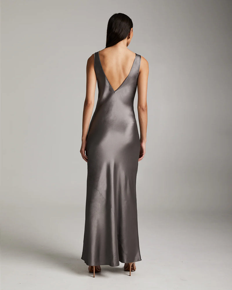 Double V Slip Dress | Silver Mink