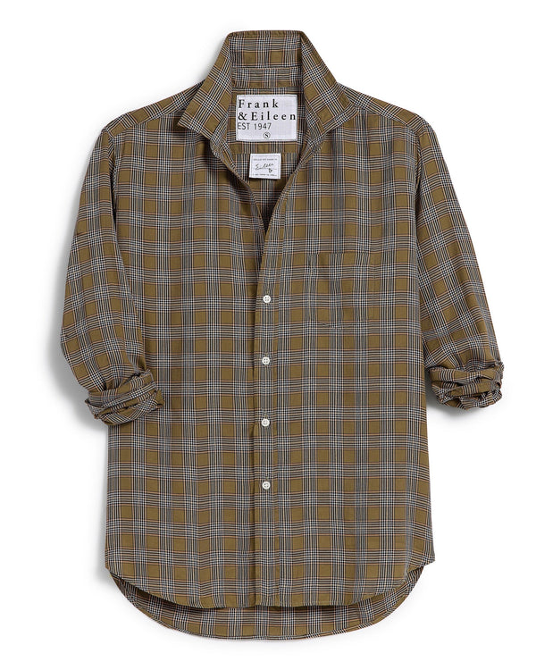 Relaxed Button-Up Shirt | Army Green Plaid w/Glitter