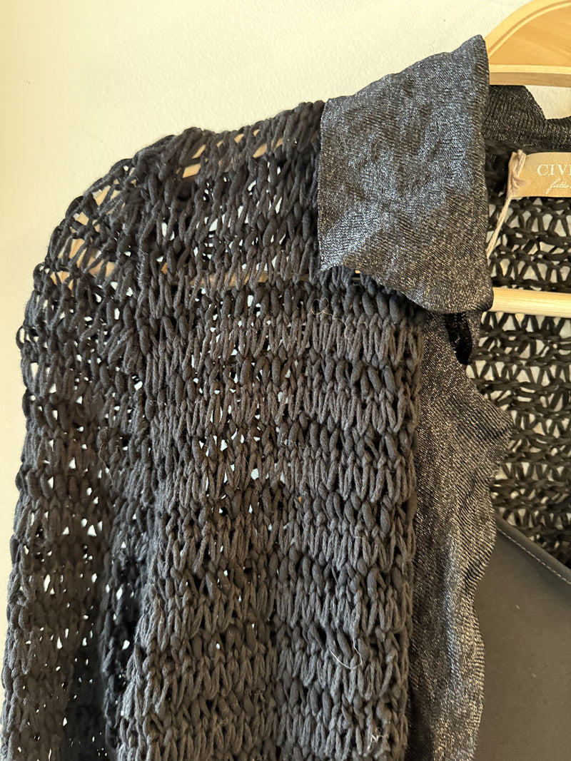 Knit Cardigan With Collar | Black Anthracite