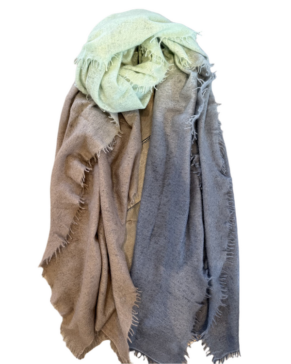 Cashmere Vertical Shading Scarf | Grey Mushroom Green