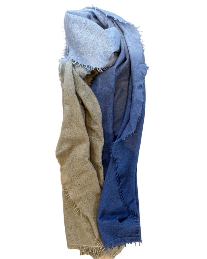 Cashmere Vertical Shading Scarf |Peacock Blue Mushroom