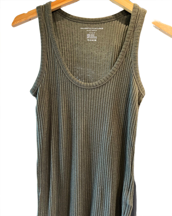 Majestic Cotton Cashmere Rib Scoop Tank | kaki