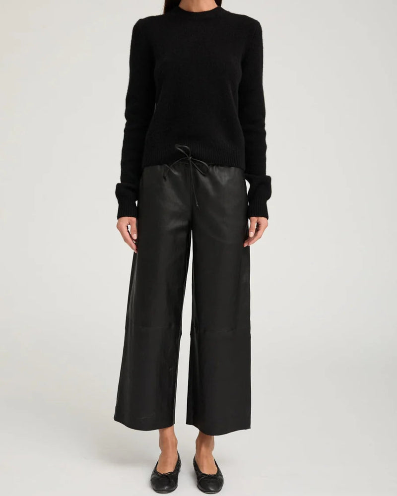 Cropped Baggy Leather Pants Black