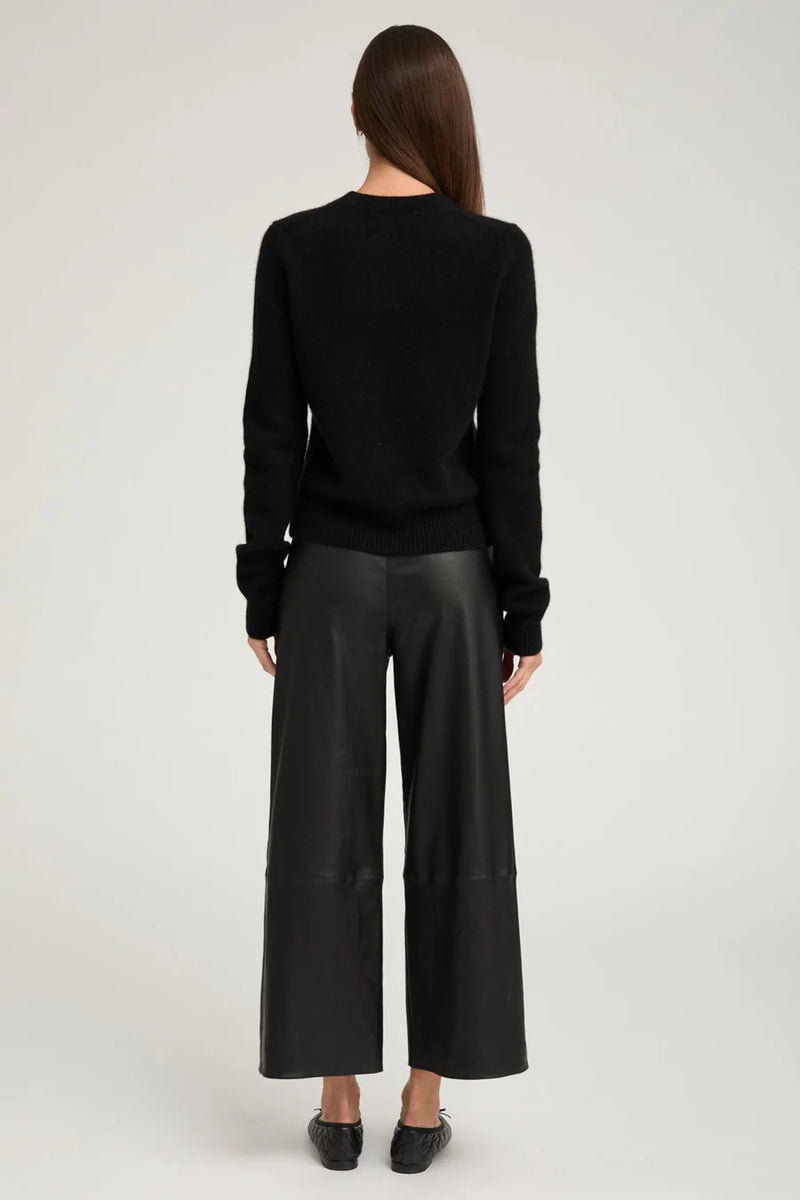 Cropped Baggy Leather Pants Black