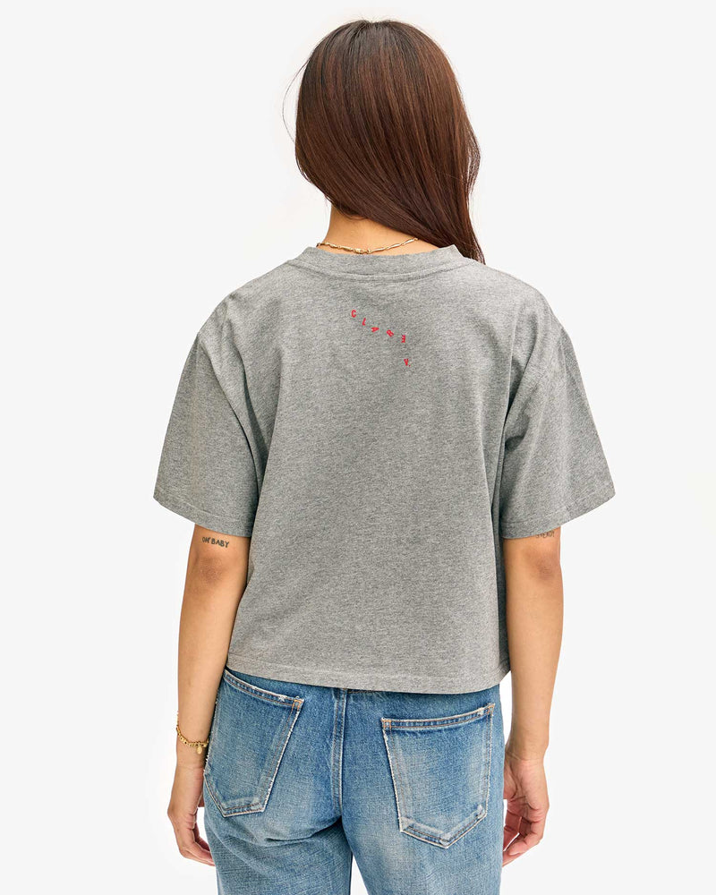 Le Carre Tee | Grey Melange w/ Bright Poppy