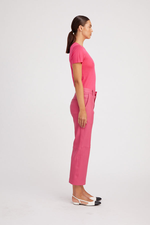 Cropped Baggy Leather Trouser | Hot Pink