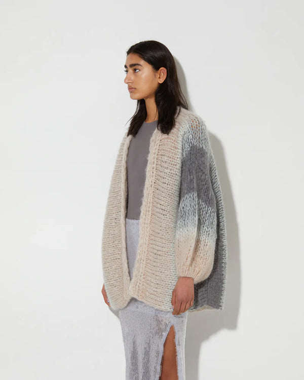 Mohair Big Cardigan | Ombre Grey & Beige