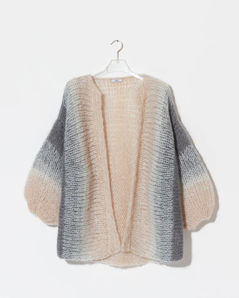 Mohair Big Cardigan | Ombre Grey & Beige