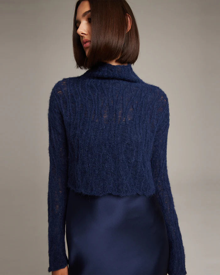 Ribbed Cropped Sweater | Navy