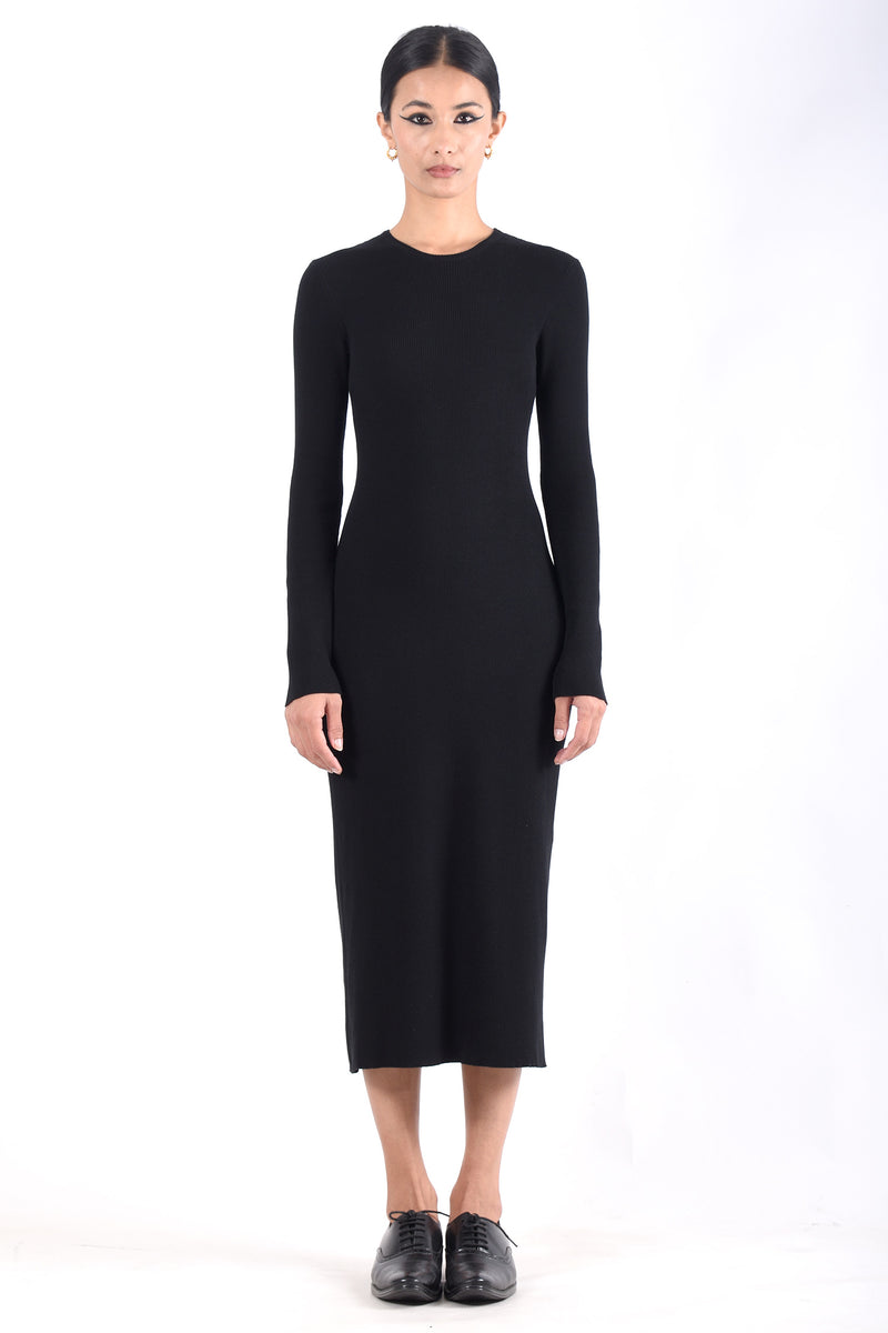 Long Sleeve Crewneck Dress | Black