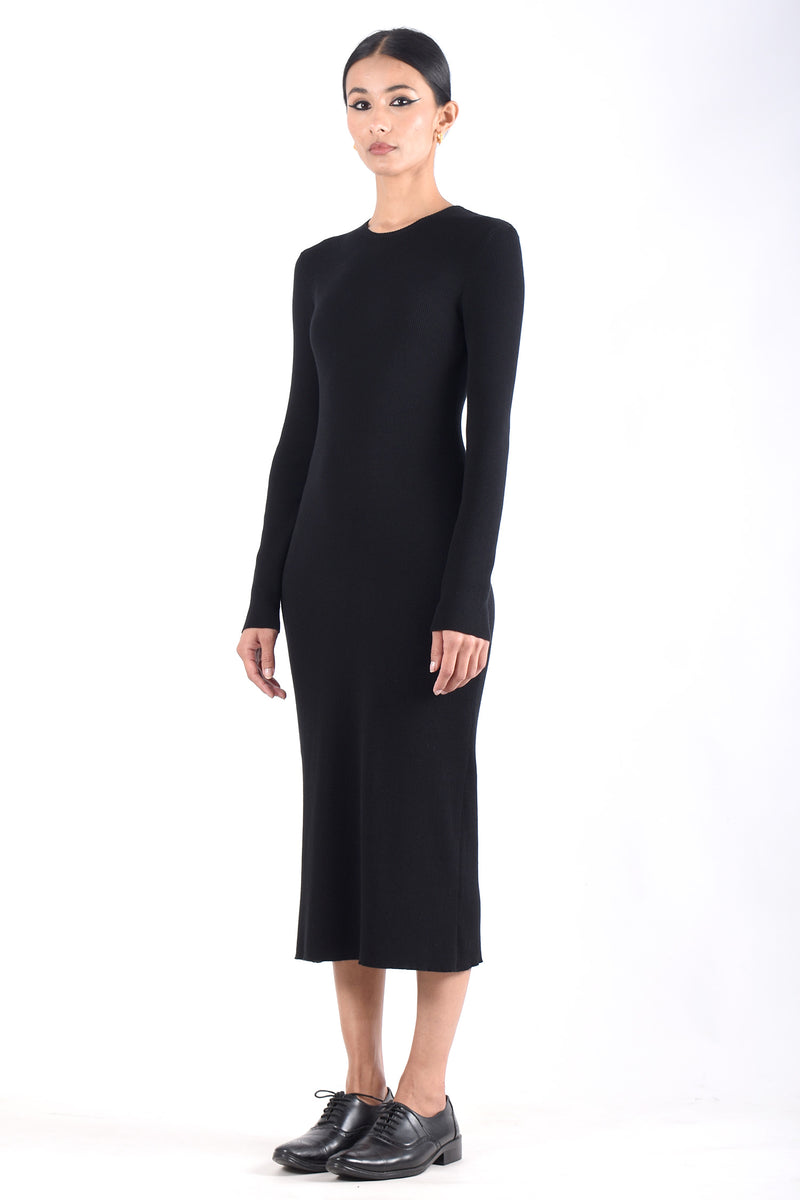 Long Sleeve Crewneck Dress | Black