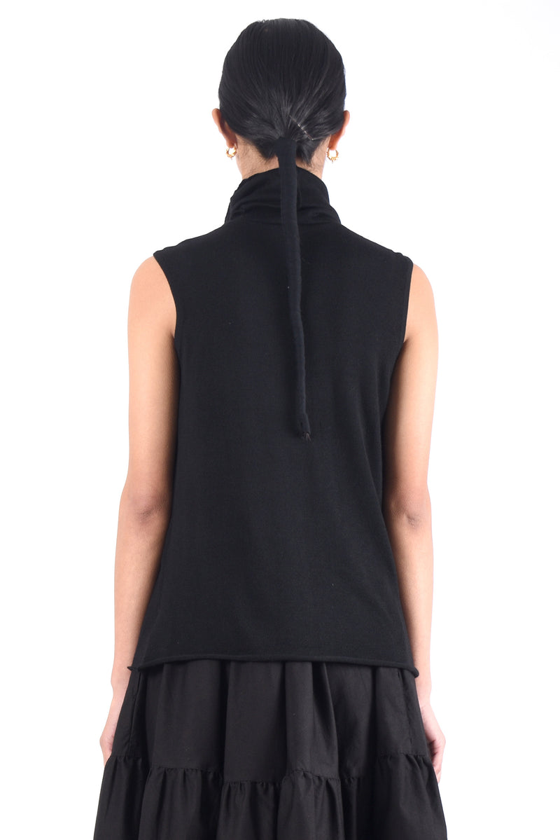 Draped Neck Cashmere Top | Black