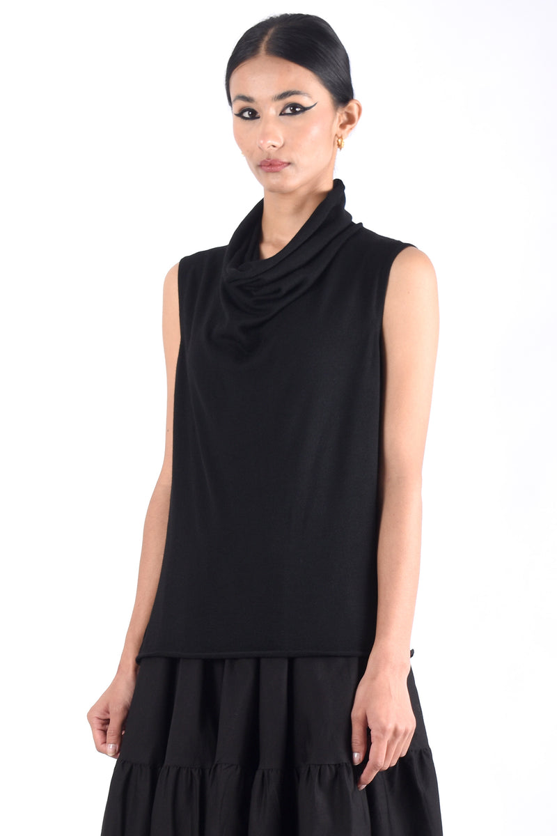 Draped Neck Cashmere Top | Black