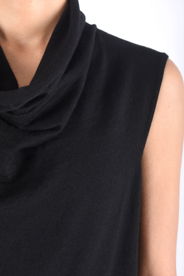 Draped Neck Cashmere Top | Black