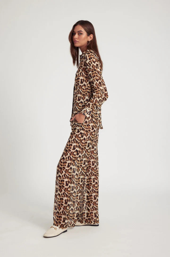 Wide Leg Chiffon Trouser | Leopard