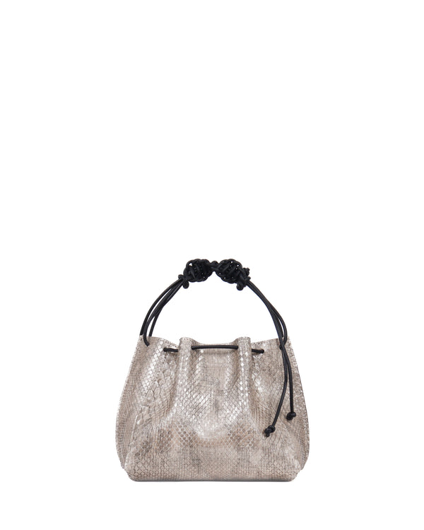 Mini Drawstring Bag | Python Silver LInen