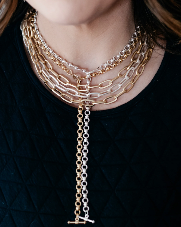 3 Strand Matte Gold Paperclip Necklace