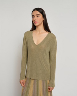 Agathe V Neck Pullover | Olive Green