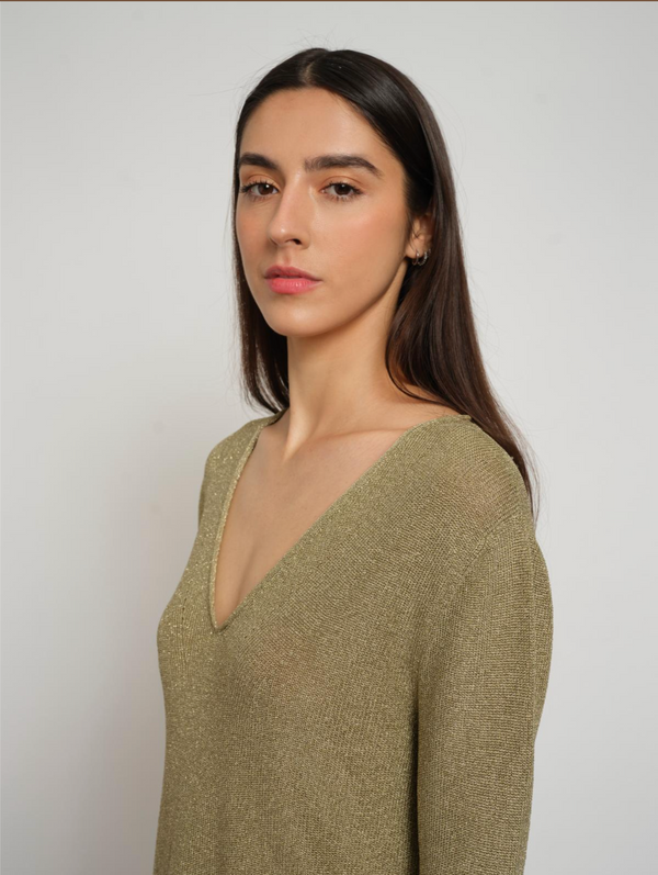 Agathe V Neck Pullover | Olive Green