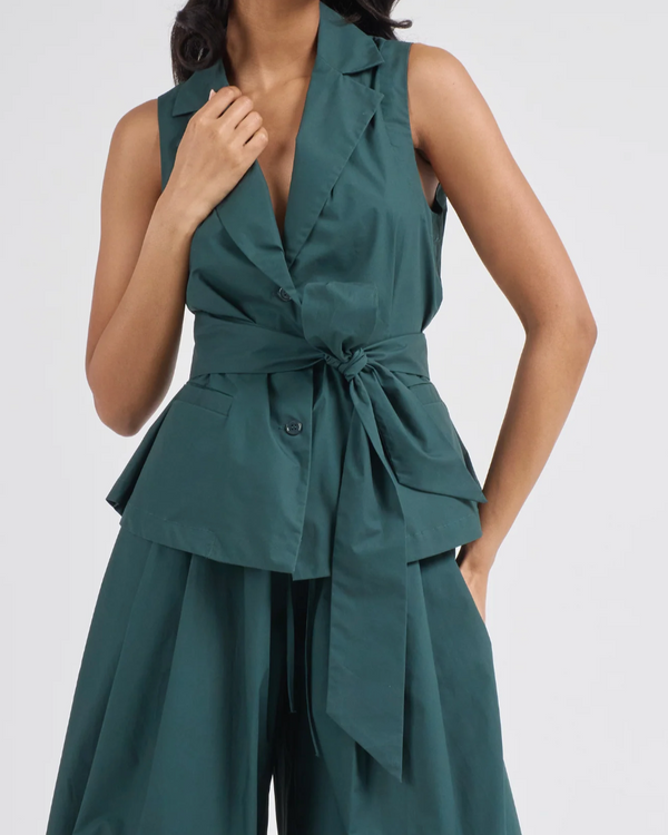 Sleeveless Top w/Belted Waist | Malachite