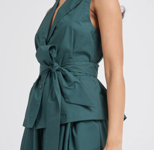 Sleeveless Top w/Belted Waist | Malachite