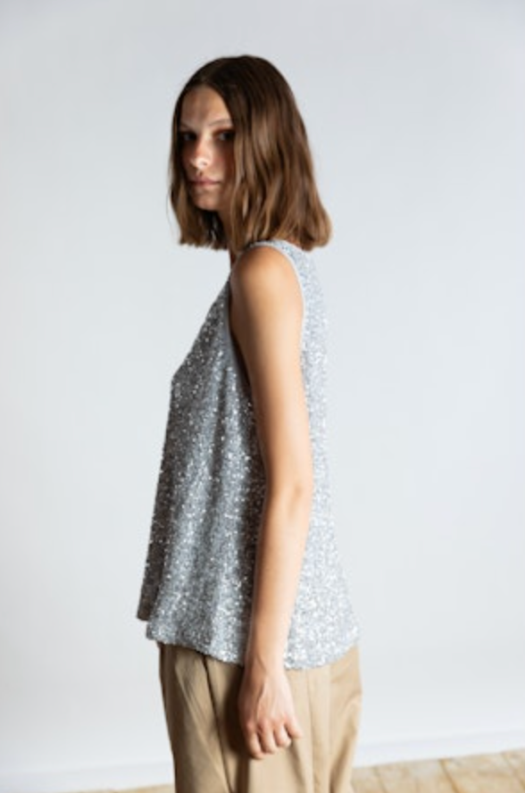 Sequin Sleeveless Tank | Silver