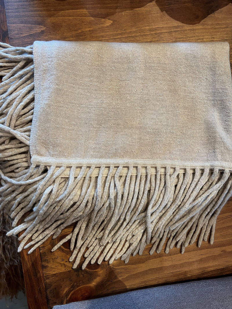 Cashmere Knit Scarf Silver Tassels | Pod Beige