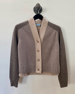 Dropped Shoulder Color Block Cardigan | Brown Beige