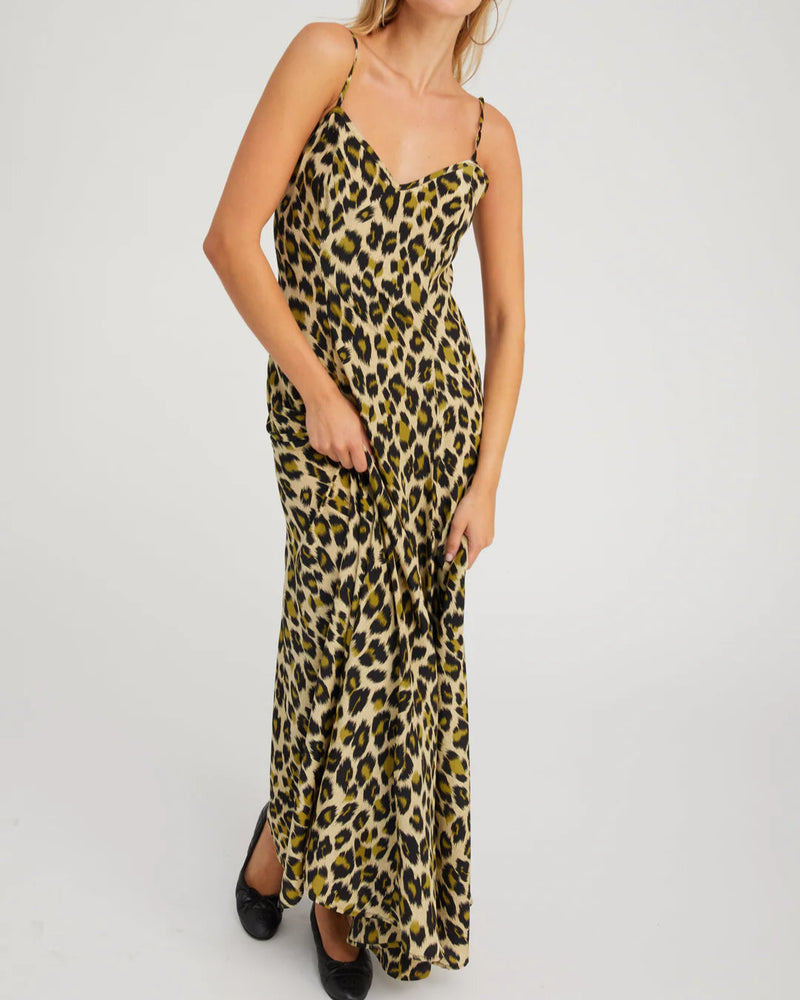 Bias Maxi Dress | Green Leopard