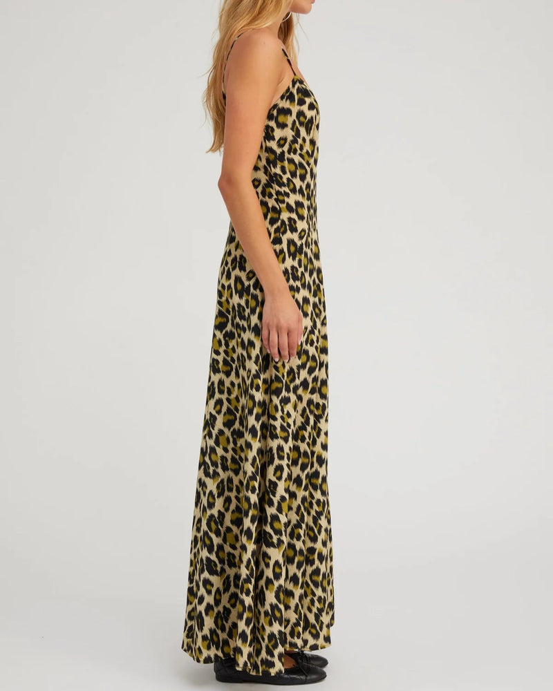 Bias Maxi Dress | Green Leopard