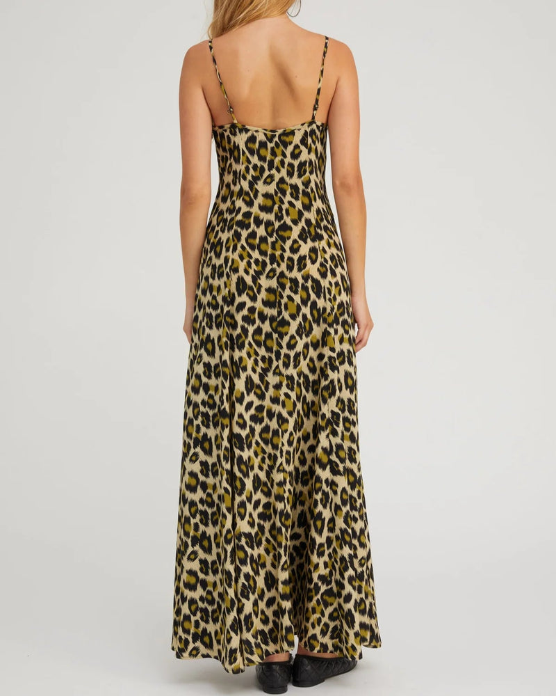 Bias Maxi Dress | Green Leopard