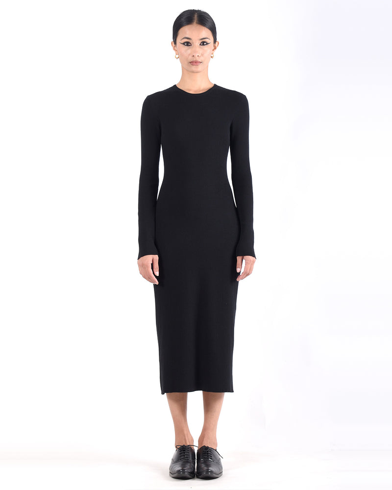 Long Sleeve Crewneck Dress | Black