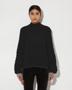 Alpaca Short Mock Neck Pullover | Black