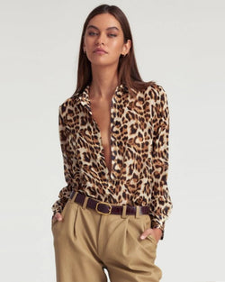 Fitted Button Up | Leopard Chiffon