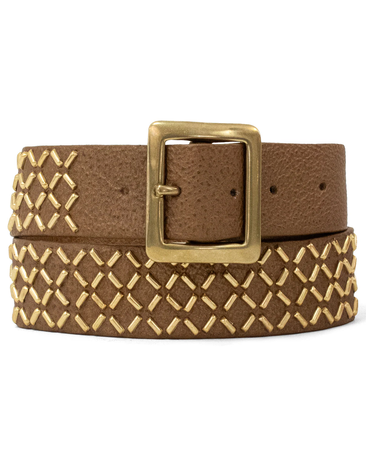 Calleen Cordero Aman Brown Leather shops Gold and Silver hardware Brass Buckle Belt M