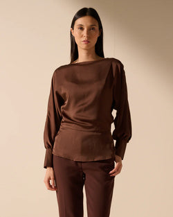 Jose Mock Neck Gathered | Brown