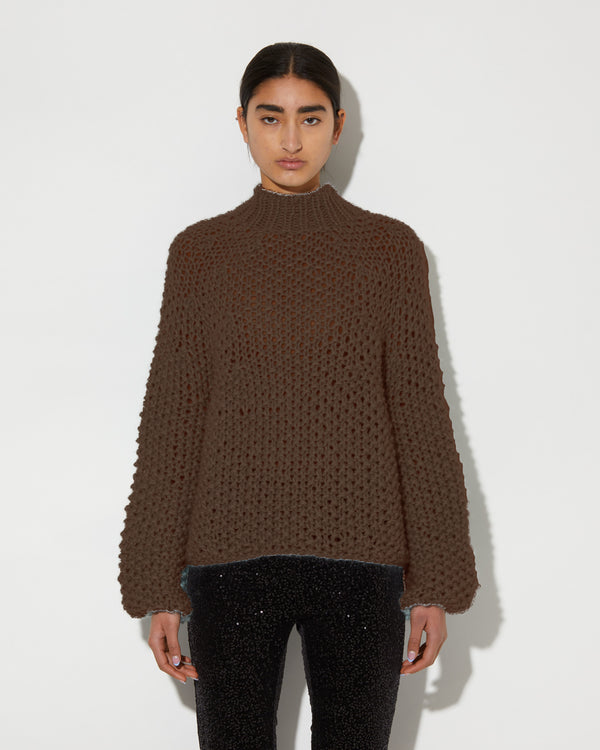 Alpaca Short Mock Neck Pullover | Brown